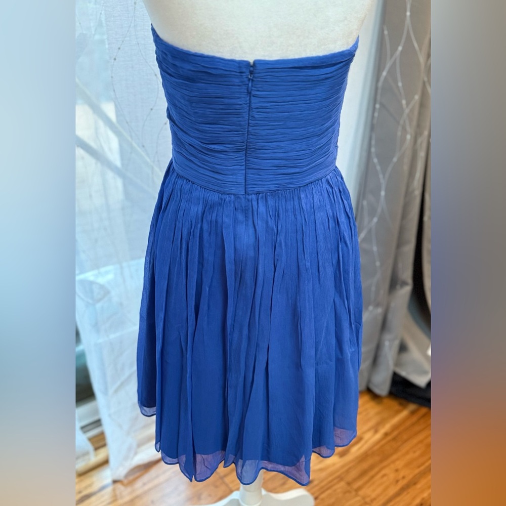 J. Crew Arabelle Crinkle Dress Strapless Blue Silk Chiffon Size 8 *FLAW* - Picture 2 of 10